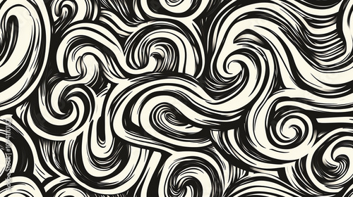 Abstract swirls seamless pattern in monochrome