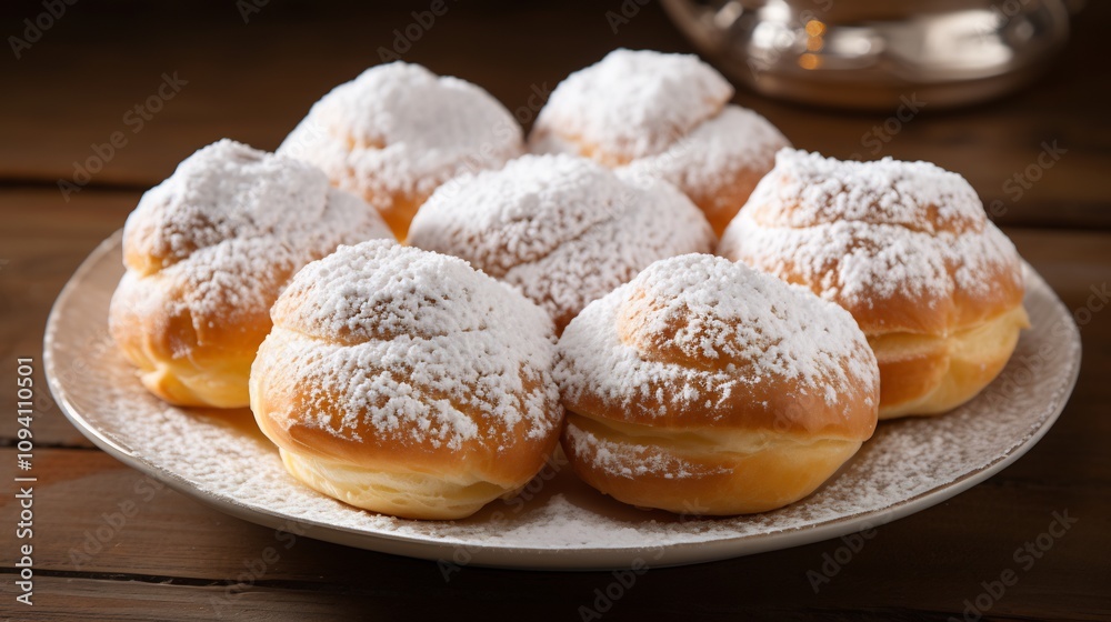 Delectable French Cream Filled Pastries Dusted with Powdered Sugar Delectable French Cream Filled Pastries Dusted with Powdered Sugar