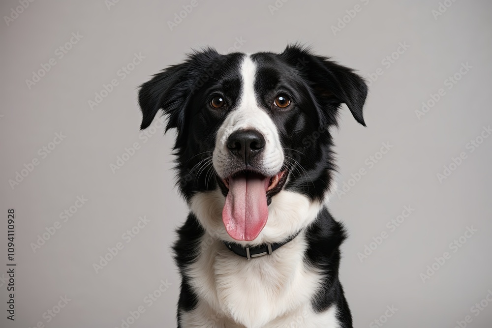Playful Black and White Dog Sticking Out Tongue in Studio Setting Playful Black and White Dog Sticking Out Tongue in Studio Setting