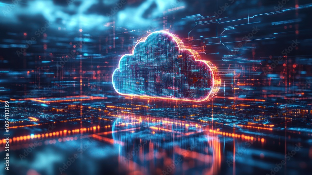 Obraz premium A corporate IT department upgrading their infrastructure with cloud computing, with holographic interfaces showing data migration and system optimization processes