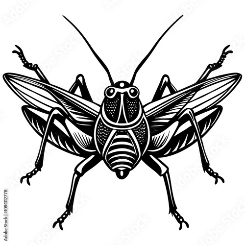 illustration of a black and white locust