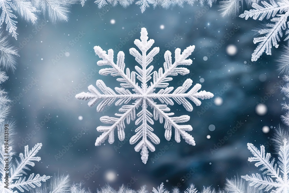 Stunning Frosty Snowflake in a Magical Winter Wonderland Scene Stunning Frosty Snowflake in a Magical Winter Wonderland Scene