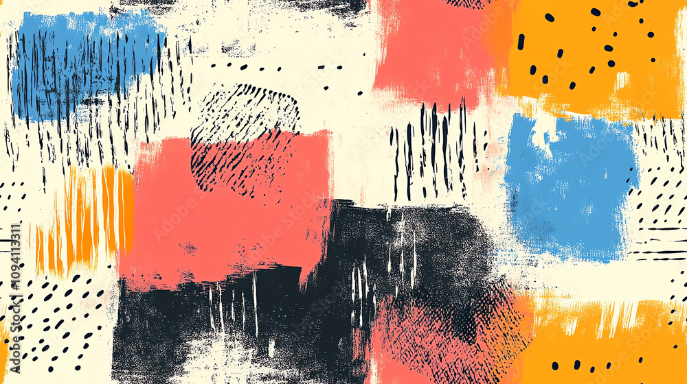 Fototapeta premium Brush strokes seamless pattern with grunge texture