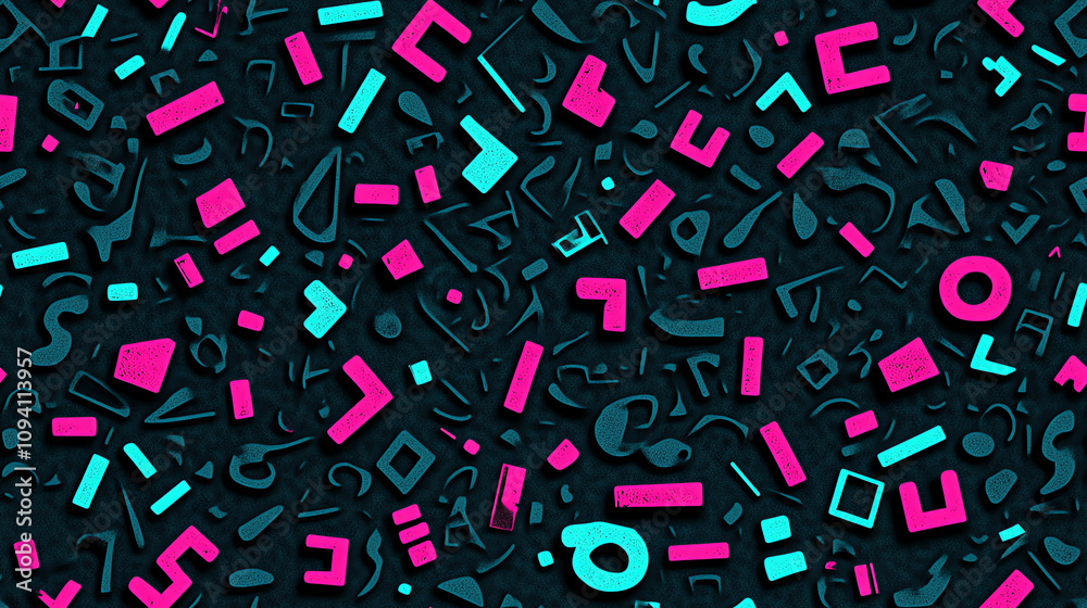 Fototapeta premium Neon typography seamless pattern on black
