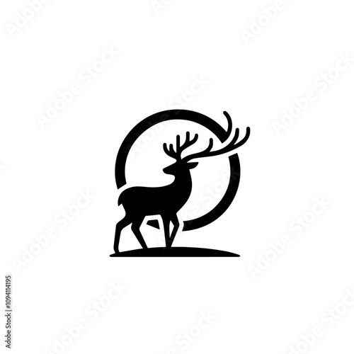 Elegant Deer Silhouette Logo, Majestic Wildlife Design for Nature and Branding. Standing Deer Silhouette Logo, Majestic Stag Vector for Nature and Branding. photo