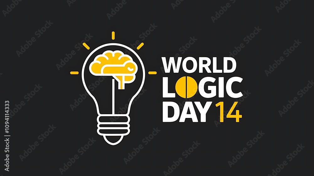 Modern Graphic Design of Light Bulb with Brain for World Logic Day, Minimalist Black Background Modern Graphic Design of Light Bulb with Brain for World Logic Day, Minimalist Black Background