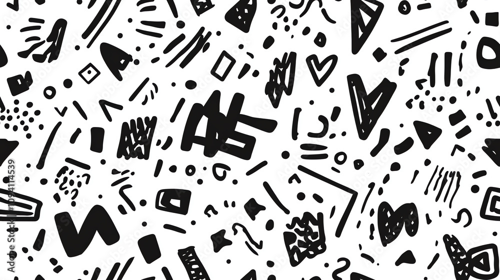 Modern doodle seamless pattern in monochrome Modern doodle seamless pattern in monochrome