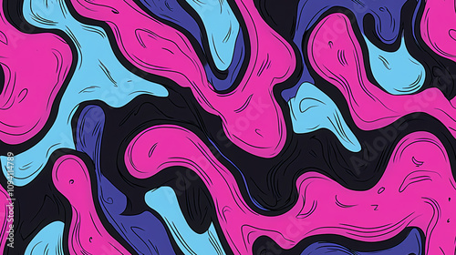 Neon waves seamless pattern with bright colors