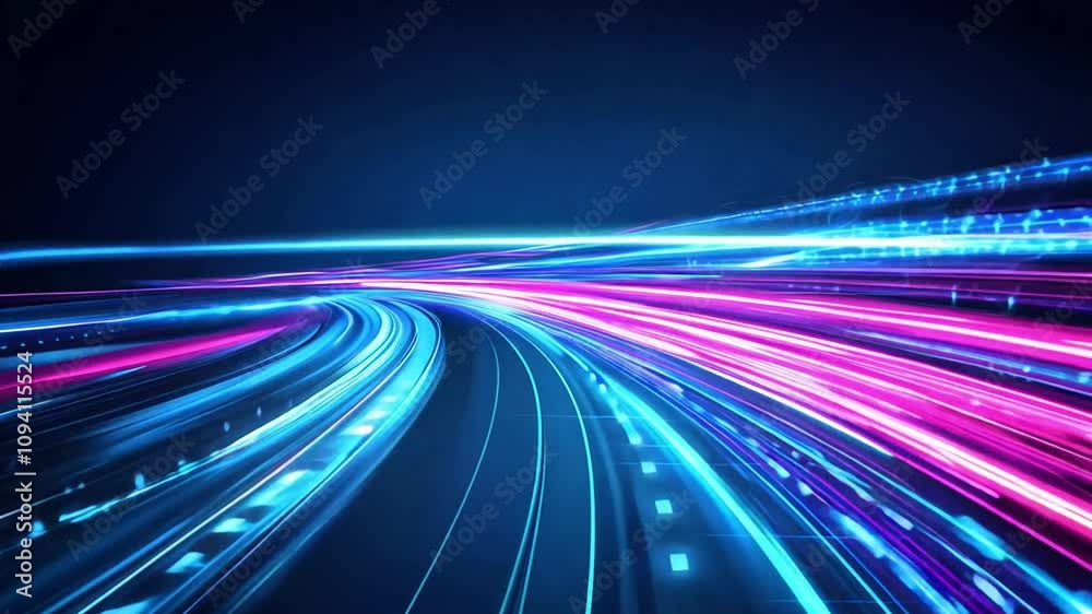 Abstract digital highway with glowing blue and purple lines Abstract digital highway with glowing blue and purple lines