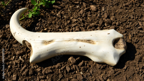 Mammoth bone of the soil in the summer.