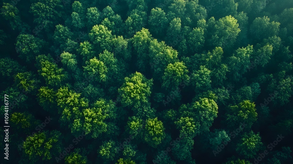 Aerial view of a lush green forest teeming with life. Aerial view of a lush green forest teeming with life.