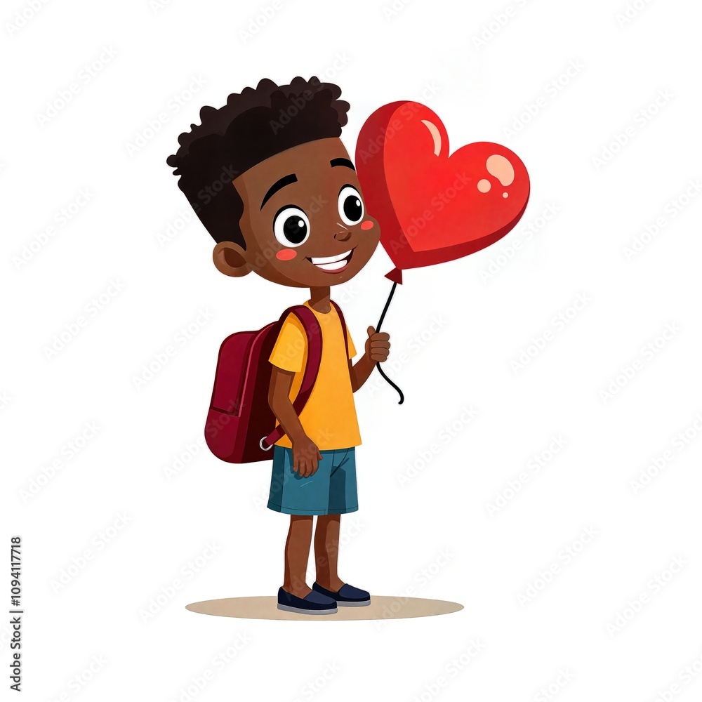 Happy African Boy Holding Heart Balloon Happy African Boy Holding Heart Balloon