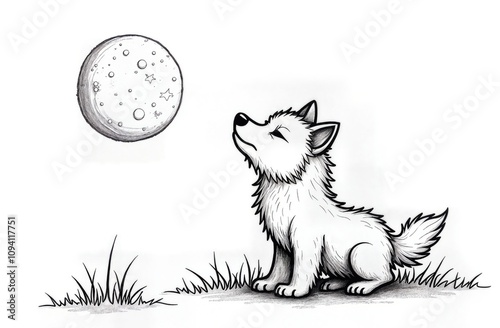  Little Wolf Howling at Starry Moon