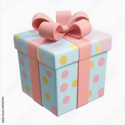 Polka dot gift box wrapped with a ribbon pastel colors