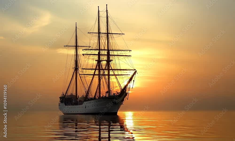 Majestic tall ship silhouetted against a vibrant sunset for a nautical and romantic seascape : Generative AI Majestic tall ship silhouetted against a vibrant sunset for a nautical and romantic seascape : Generative AI