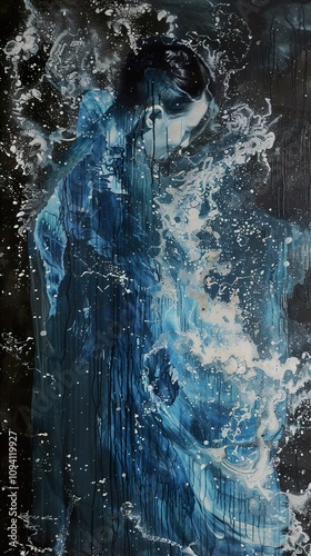 Wallpaper Mural Abstract Portrait of a Woman in Blue and White: A Dreamy and Expressive Canvas Torontodigital.ca