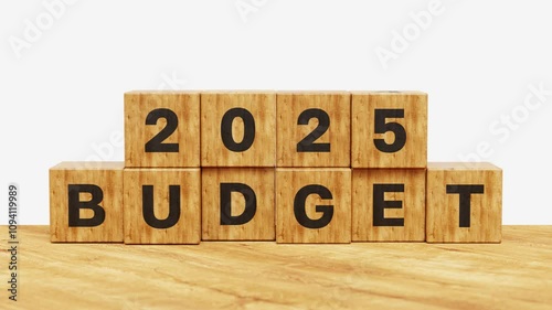 2025 budget planning, business strategy, future planning, financial growth. Wooden cube flips 2024 to 2025 budget. 4K 3D animation