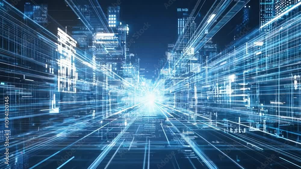 Futuristic Cityscape Composed of Digital Data and Code Futuristic Cityscape Composed of Digital Data and Code
