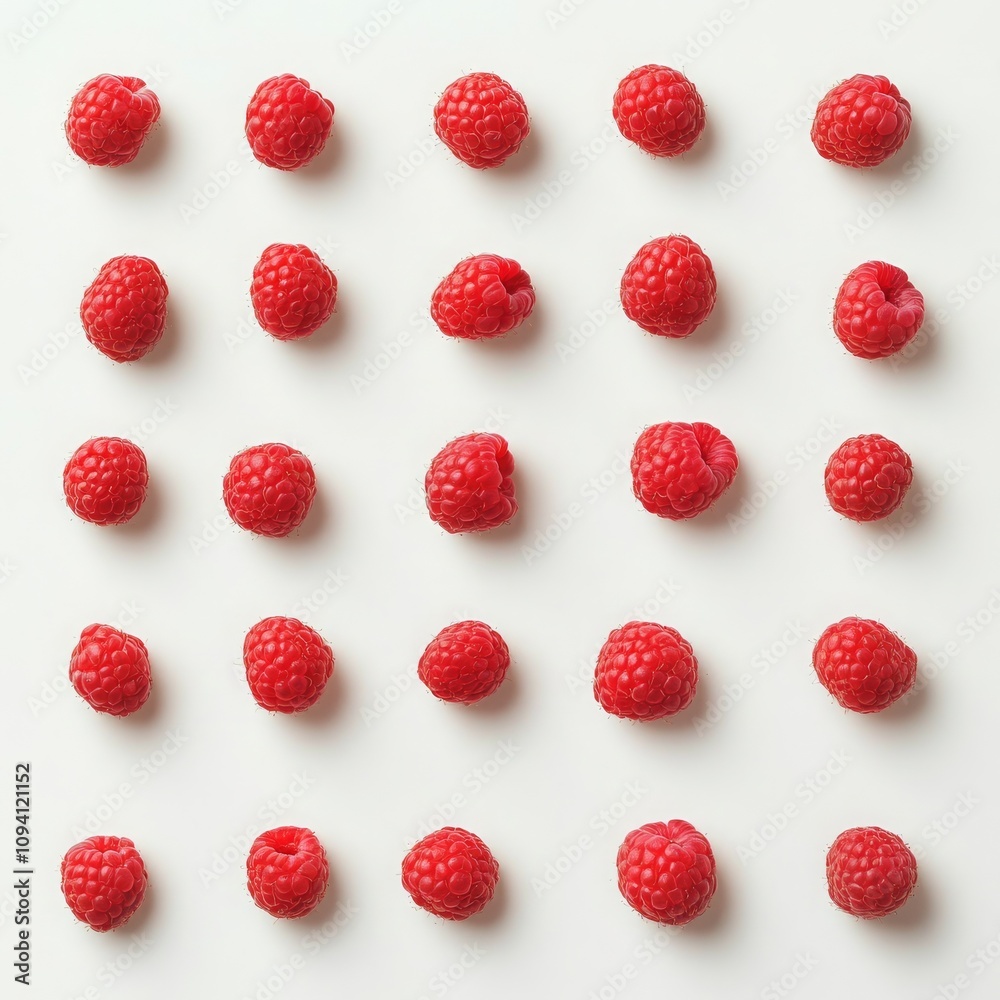 Fresh Raspberries Arranged on White Background Fresh Raspberries Arranged on White Background