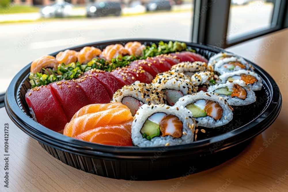 Savoring fresh sushi platter assorted nigiri and sashimi delight restaurant setting culinary art close-up view japanese cuisine experience Savoring fresh sushi platter assorted nigiri and sashimi delight restaurant setting culinary art close-up view japanese cuisine experience