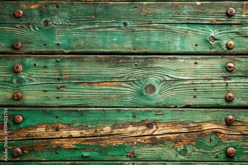 Weathered Green Planks with Rusty Nails and Metal Grid, Perfect for Text Overlay or Creative Projects Featuring Old Wooden Textures and Industrial Elements