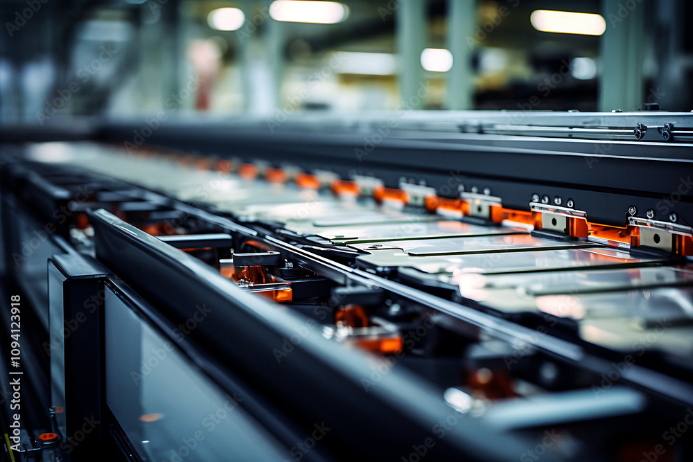 Close-Up of Automated Battery Manufacturing Line Highlighting Advanced Energy Storage Solutions and Industrial Efficiency Close-Up of Automated Battery Manufacturing Line Highlighting Advanced Energy Storage Solutions and Industrial Efficiency
