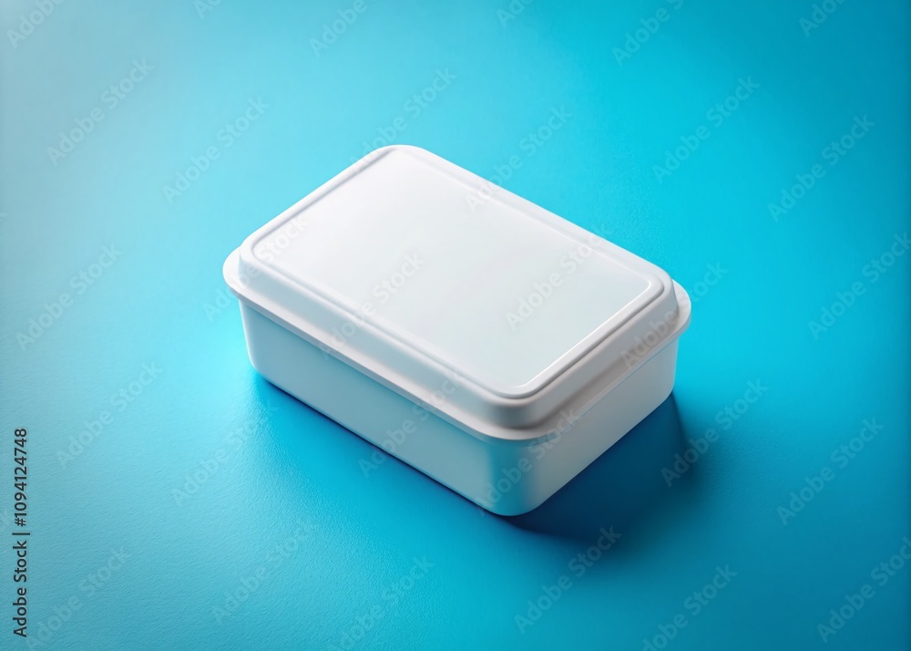 White Blank Mockup for Pharmaceutical Supplement Plastic Box on Blue Background - Ideal for Advertising and Marketing in Health and Wellness Sector White Blank Mockup for Pharmaceutical Supplement Plastic Box on Blue Background - Ideal for Advertising and Marketing in Health and Wellness Sector