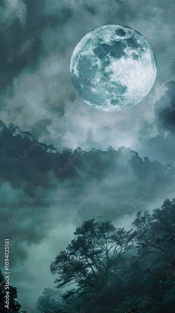 Full Moon Over a Foggy Forest - Mystical Night Sky Landscape Photography Full Moon Over a Foggy Forest - Mystical Night Sky Landscape Photography