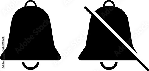 Notification mute unmute icon set. Turn on notification and turn off notification icon. Reminder signal
