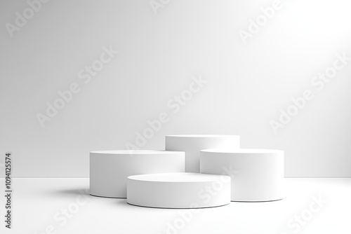 Minimalist White Podiums in Triangular Formation on Plain Background Concept photo