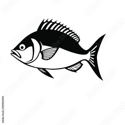 black-and-white silhouette of a fish with sharp, well-defined features
