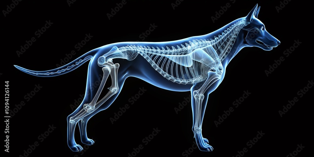 X-ray Image of a Dog's Body Showing Internal Organ Structure and Bone Anatomy in a Clear, Detailed View, Ideal for Veterinary Medical Education and Pet Health Awareness X-ray Image of a Dog's Body Showing Internal Organ Structure and Bone Anatomy in a Clear, Detailed View, Ideal for Veterinary Medical Education and Pet Health Awareness