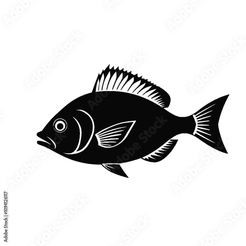 black-and-white silhouette of a fish with sharp, well-defined features
