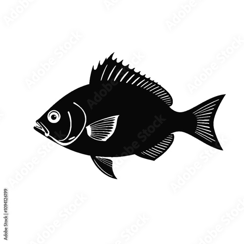 black-and-white silhouette of a fish with sharp, well-defined features