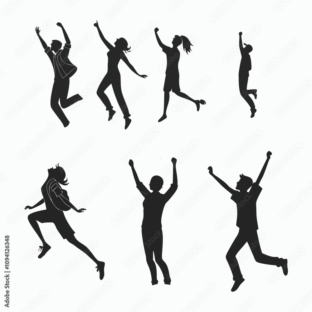Energetic poses silhouettes dyna jumping people Energetic poses silhouettes dyna jumping people