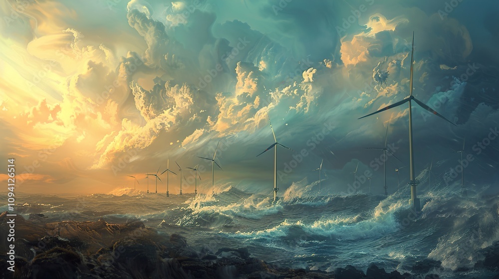 Wind Turbines Powering Through a Stormy Sea Wind Turbines Powering Through a Stormy Sea