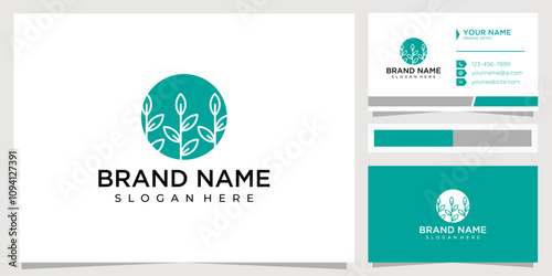 negative space tree logo design concept with business card