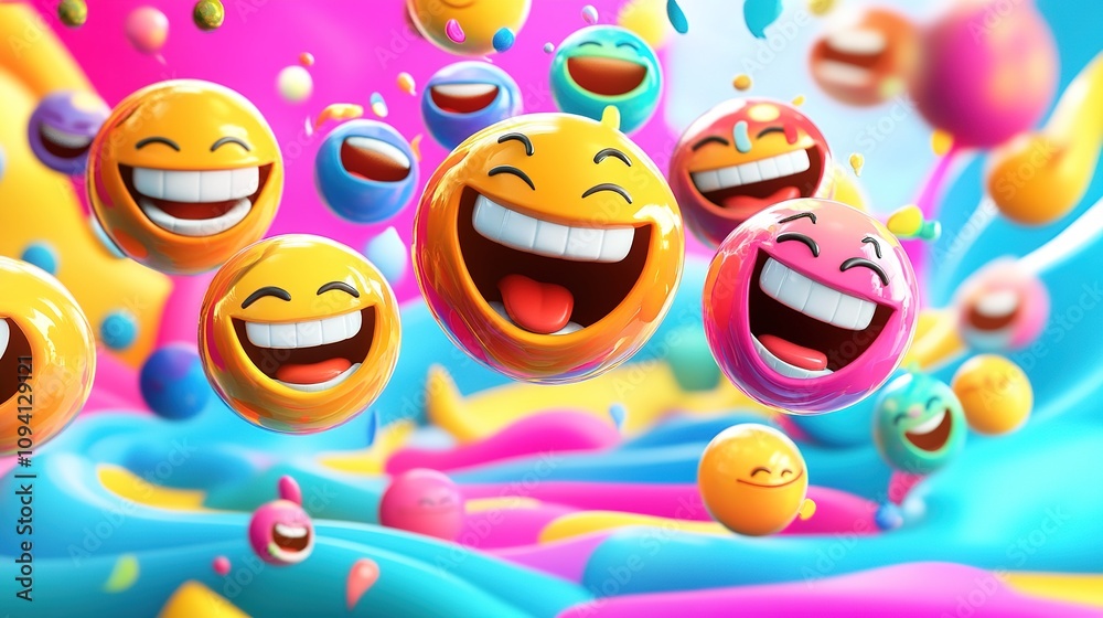 3D Illustration of Colorful Emojis Laughing in a Swirling Background 3D Illustration of Colorful Emojis Laughing in a Swirling Background