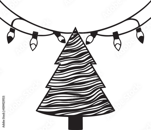 Christmas Lights Line Art Drawing - Vector Illustration.eps