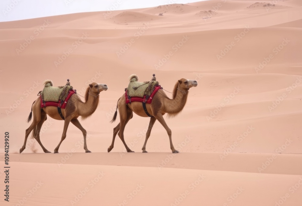 Bactrian Camel Caravan A trio of Bactrian camels walking in form