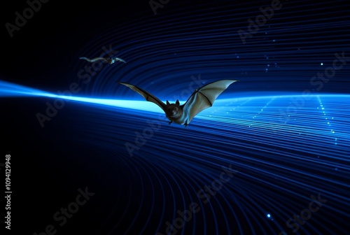 Bat echo location visualized as sound waves forming a U