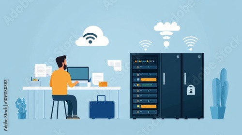 Cloud Computing Technology Business Concept with Server Storage and Team Collaboration photo