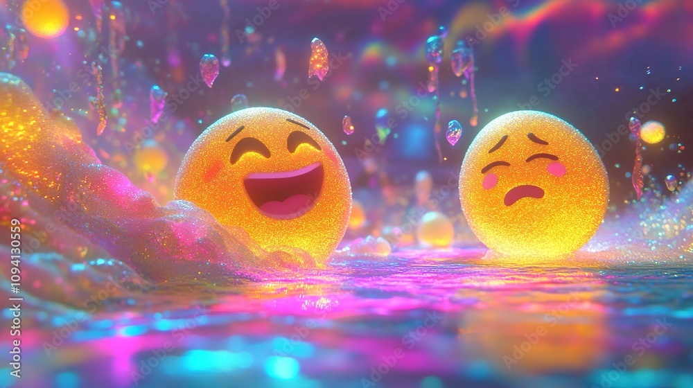 3D Emojis in Glittery Water Illustration 3D Emojis in Glittery Water Illustration