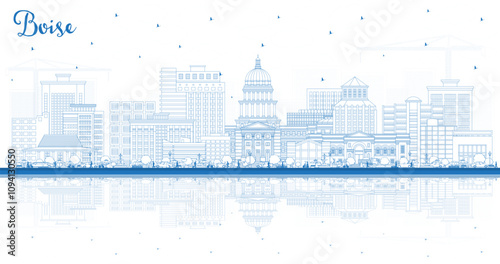 Outline Boise Idaho City Skyline with Blue Buildings and reflections. Boise USA Cityscape with Landmarks. Business Travel and Tourism Concept with Modern Architecture.