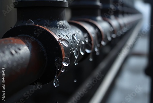 Condensation on Steam PipesWater droplets clinging to cold steam photo