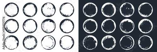 Grungy Distressed dirty Circles Set, Grunge curved ray textures distress texture Set, overlay texture banner collection, Different types of texture stamps. Vector collection
