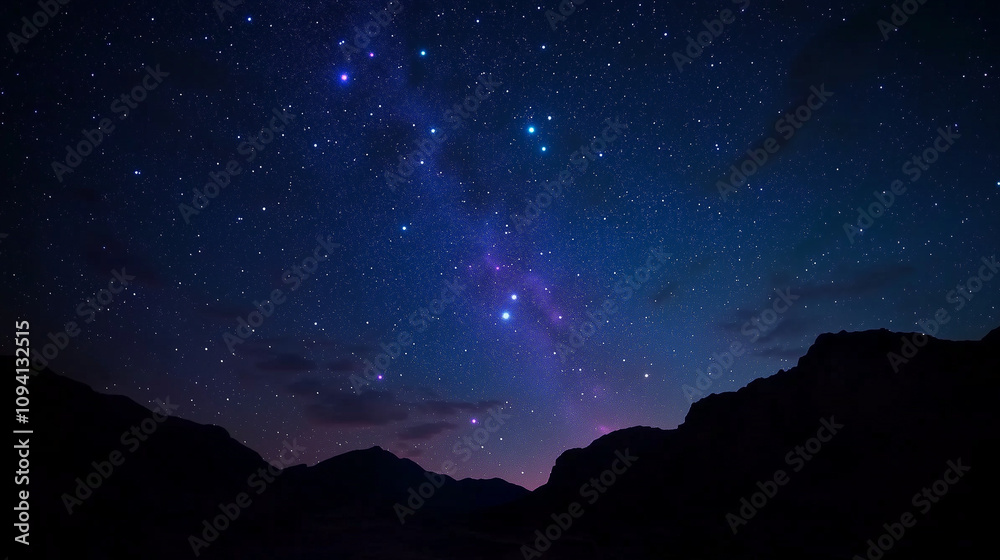 A photograph of a starry night sky filled with luminous stars of varying brightness, soft glowing nebulae in vibrant purples and blues. Radiant beams of starlight scatter faintly. A photograph of a starry night sky filled with luminous stars of varying brightness, soft glowing nebulae in vibrant purples and blues. Radiant beams of starlight scatter faintly.