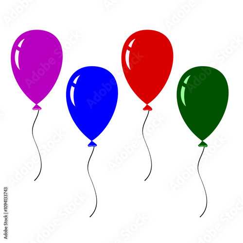 Red, green, blue and purple color balloons vector.