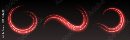 Glowing red light swirls with smooth, flowing curves. Light effect in motion concept. Vector illustration.