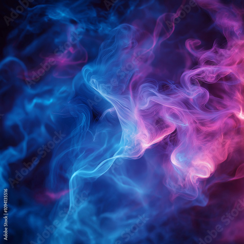 Abstract blue and pink swirling smoke on dark background